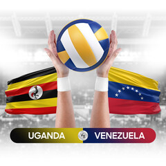 Uganda vs Venezuela national teams volleyball volley ball match competition concept.