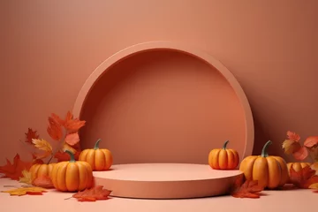  Product podium in autumn warm colors for product presentation. Mockup for branding, packaging © netrun78