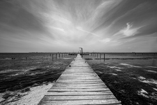 black and white pier picture