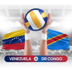 Venezuela vs Dr Congo national teams volleyball volley ball match competition concept.