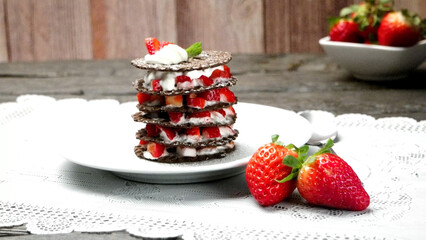 Strawberries desert with cream