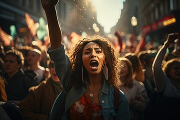 Individuals from various backgrounds gather in a peaceful protest, their signs and gestures expressing the urgent need for equality and justice - obrazy, fototapety, plakaty