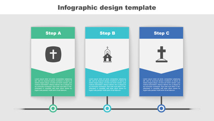 Set Christian cross, Church building and Grave with. Business infographic template. Vector