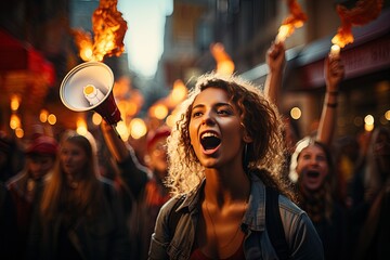 In a striking show of solidarity, protestors gather on the street, their signs and voices echoing the call for social equality and justice - obrazy, fototapety, plakaty