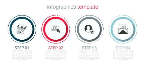 Set Resume, Search job, Worker and . Business infographic template. Vector