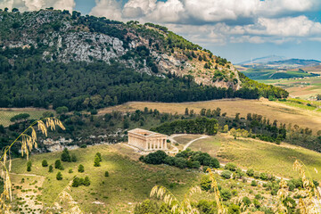 Fototapeta na wymiar Top view on the ancient temple of Segesta, Sicily, Italy