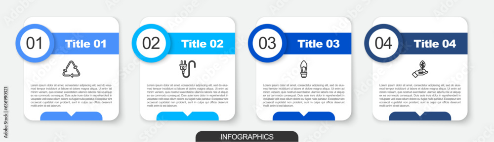 Wall mural set line recycle symbol, electric plug, light bulb and plant in hand. business infographic template.