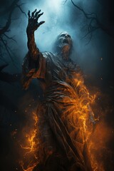 Captivating Halloween costume with spooky hand gesture, digital painting, dramatic lighting, moonlit night, artistic photograph, mysterious mood, creative photo manipulation technique