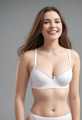 Obraz premium middle age, young adult cute sexy smiling woman, girl wearing lingerie portrait. underwear, bra, and panty