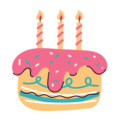 Birthday cute cake happy card concept. Vector flat graphic design illustration