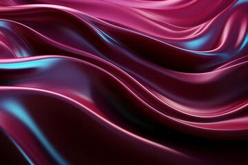 Obraz premium Dynamic 3d abstract drape background. Neon gloss waves resembling curtain, deep folds texture with metallic effect. Beautiful wavy silk, dark creases structure