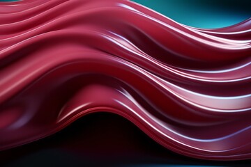 Dynamic 3d abstract drape background. Glossy waves resembling curtain, deep folds texture with metallic effect. Beautiful wavy silk, dark creases structure