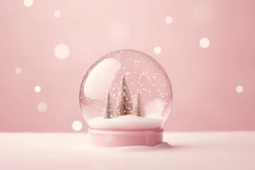 Abwaschbare Fototapete Hell-pink Minimal christmac snow globe on pink background