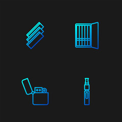 Set line Electronic cigarette, Lighter, Cigarette rolling papers and case. Gradient color icons. Vector