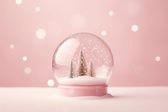 Minimal christmac snow globe on pink background