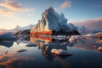 Foto op Plexiglas floating glaciers in the rays of the setting sun at polar.  © artpritsadee