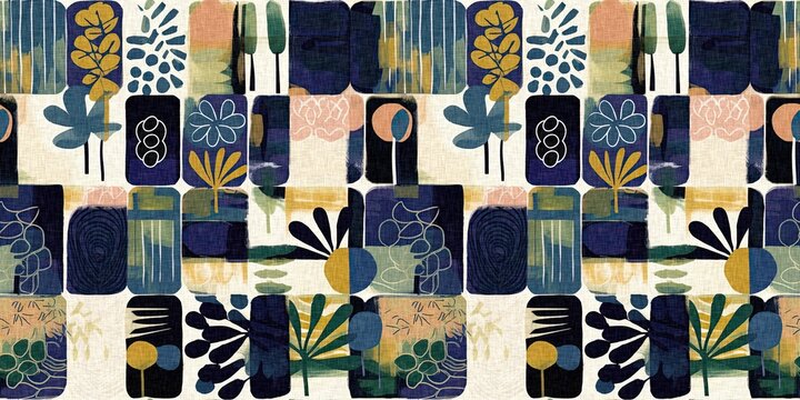 Modern fun pattern clash fabric border print for summer beach textile designs with a linen cotton effect. Seamless trendy repeat edging trim banner background