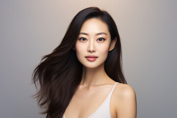 Exquisite Stock Photo of an Asian Woman with Glowing Skin in a Portrait Setting - Beauty Services Concept