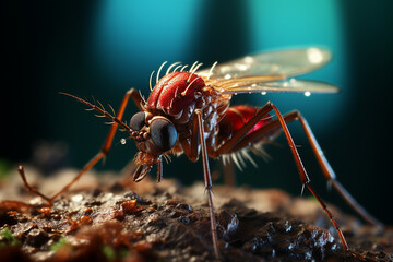 Close up of a long-legged fly. Green background. generative ai.