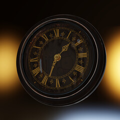 Wall clock with a dial with Roman numerals. 3d Rendering.