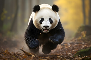 Panda photo running towards the camera