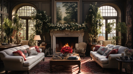 Fototapeta na wymiar Traditional English living room, generative ai