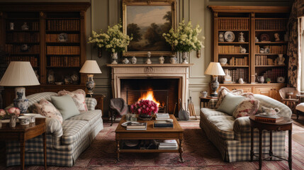 Fototapeta Traditional English living room, generative ai obraz