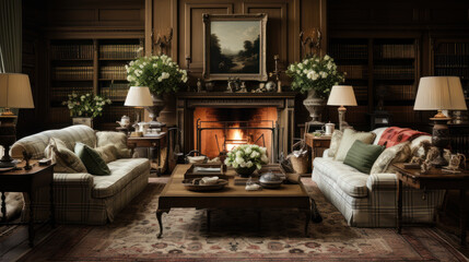 Traditional English living room, generative ai