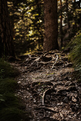Landscape in the mountains, the Bavarian Forest in Mittenwald with the view on the Wettersteinmassiv, Karwendel. On the way to the Brunnsteinhütte. 