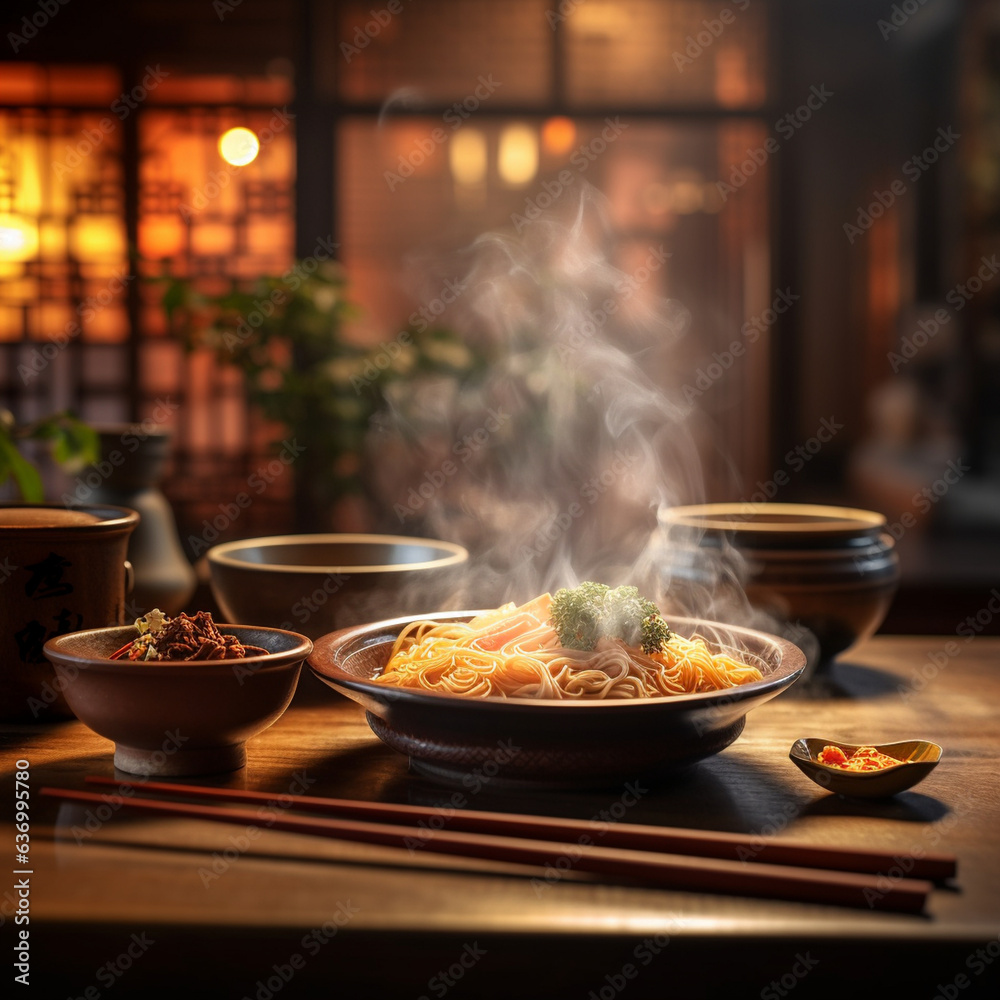 Wall mural black bowl with chinese noodles jiangsu cuisine.