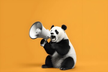 a panda holding a megaphone