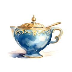 a watercolor of a teacup with a spoon