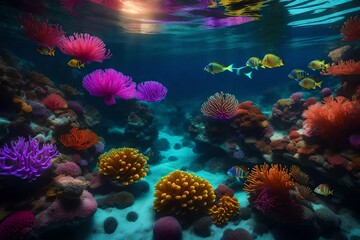 an underwater realm inhabited by enchanted sea creatures and luminous corals - AI Generative