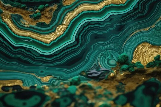 Green and golden malachite gemstone texture background