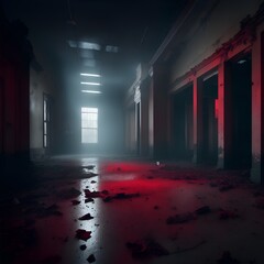 dark room with red and white lights