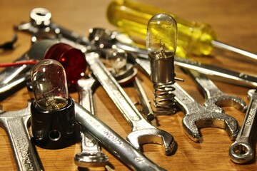 lamps and tools on the table