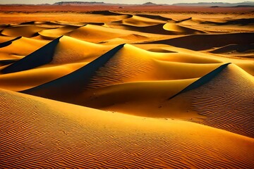 Fototapeta na wymiar A magical desert with golden dunes and precious gems buried in the terrain - AI Generative