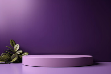 Product display podium. Product display stand. Empty product stage on purple background.
