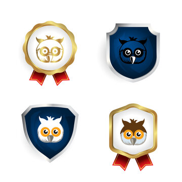 Abstract Owl Head Badge and Label Collection
