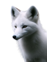 Naklejka premium Portrait of a rare arctic fox with studio lighting , isolated on white and transparent background for digital art/work. 
