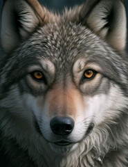 Naklejka na ściany i meble Beautiful Makro Portrait of a grey wolf canis lupus head.