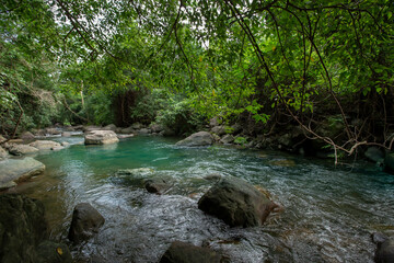 Obraz premium Landscape nature Forest Hill Waterfall. travel nature, Travel relax, walking forest, Travel Thailand.