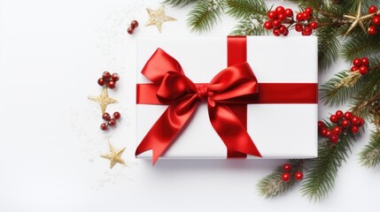 Fototapeta na wymiar christmas card with gift box and red ribbon