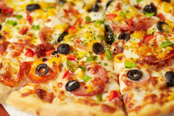 pizza with salami and olives