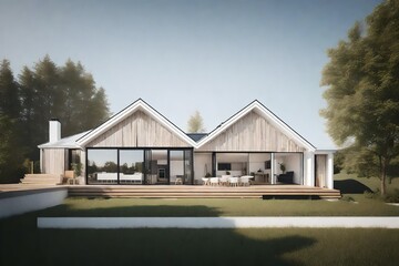 Scandinavian-inspired house with a white exterior and minimalistic design - AI Generative