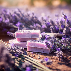 Organic lavender soap handmade in a lavender field with beautiful light