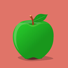Green apple fruit vector logo on red background