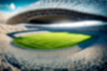 Abstract blurred illustration background. Defocus panoramic view modern field stadium soccer football arena in city.