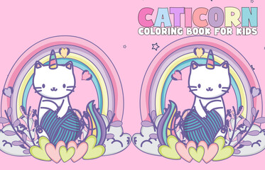 Caticorn design coloring book for kids Cover