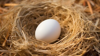 Chicken eggs lying in a haystack. - Powered by Adobe